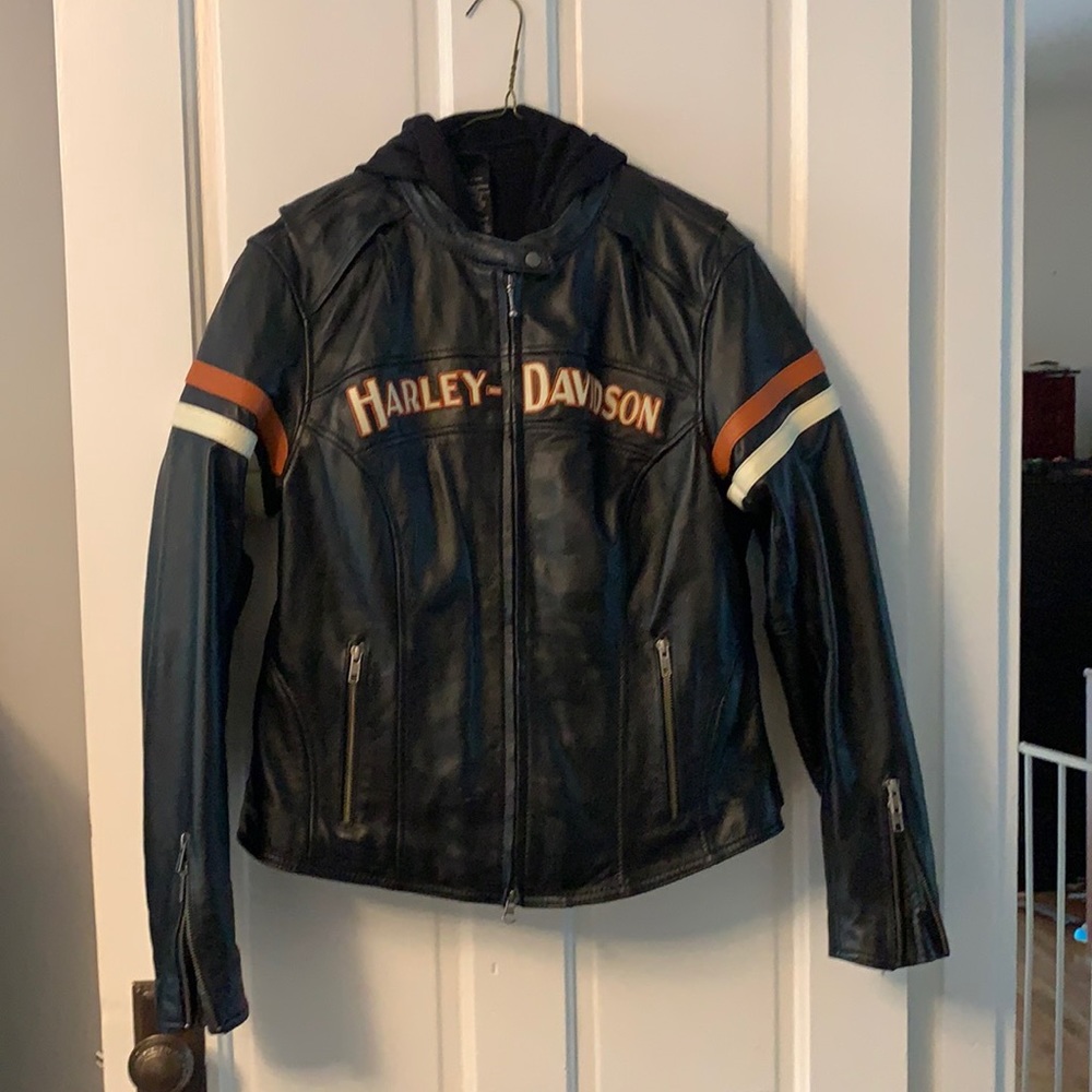 Genuine Harley Davidson Leather Jacket with Removable Hoodie Jacket